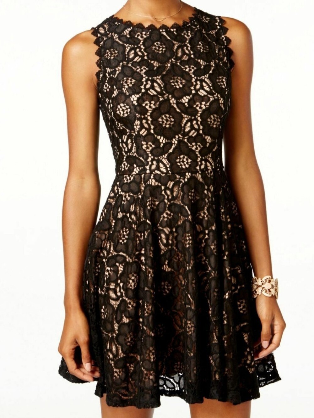 City Studio Black Lace Midi Dress with Nude Lining Size 11 LBD